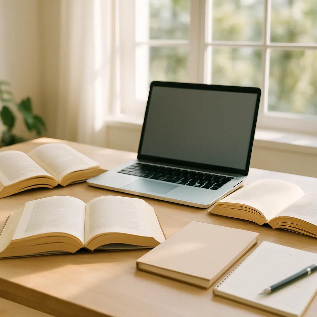 Open books and a laptop, access to knowledge